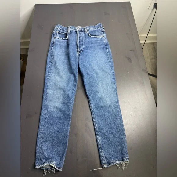 Agolde Riley High Rise Straight Crop Blue Jeans - Picture 4 of 11